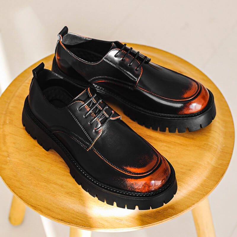 Men’s Lace-Up Casual Platform Shoes with Rounded Toe and Lug Sole