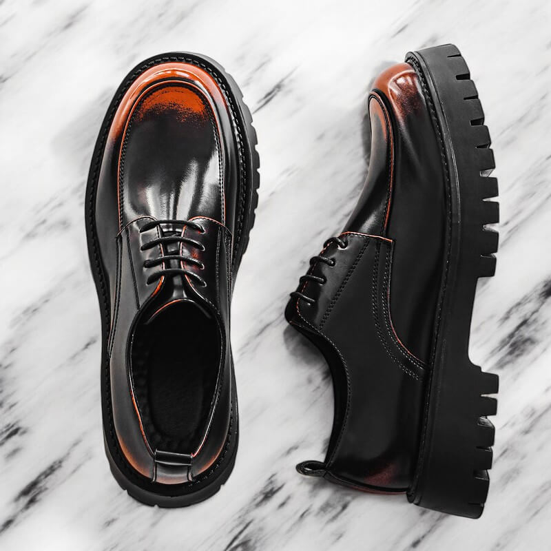Men’s Lace-Up Casual Platform Shoes with Rounded Toe and Lug Sole