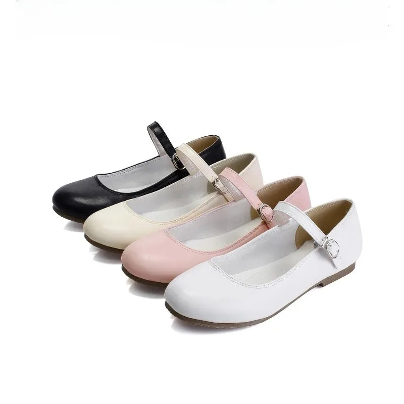 Women’s Mary Jane Flats with Buckle Strap and Rounded Toe