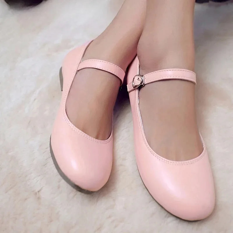 Women’s Mary Jane Flats with Buckle Strap and Rounded Toe