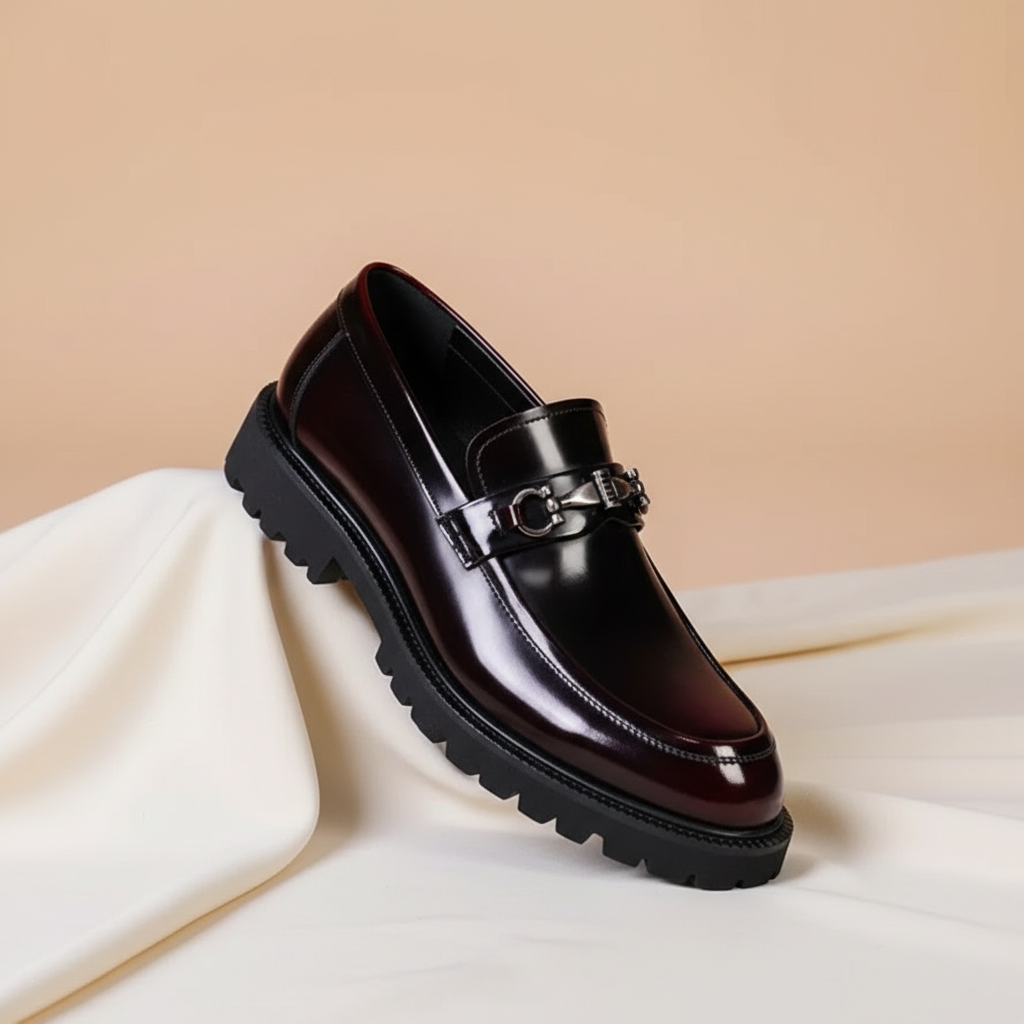 Men's Slip-On Loafers Chunky Lug Sole Horsebit Hardware Detail