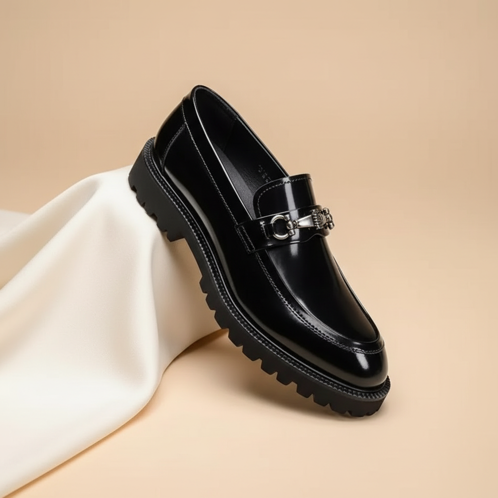 Men's Slip-On Loafers Chunky Lug Sole Horsebit Hardware Detail