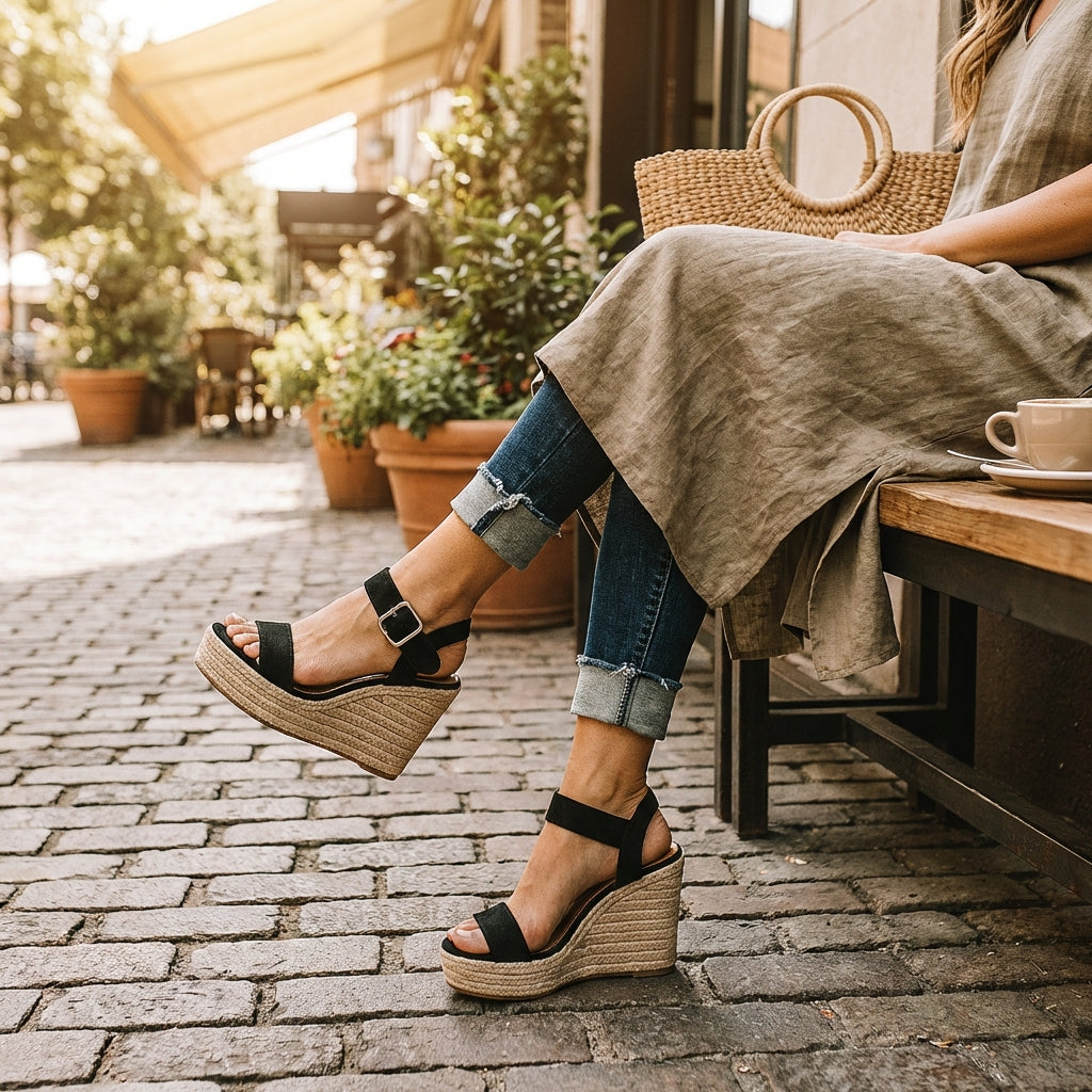 Women's Platform Espadrille Wedge Sandals Ankle Strap Buckle
