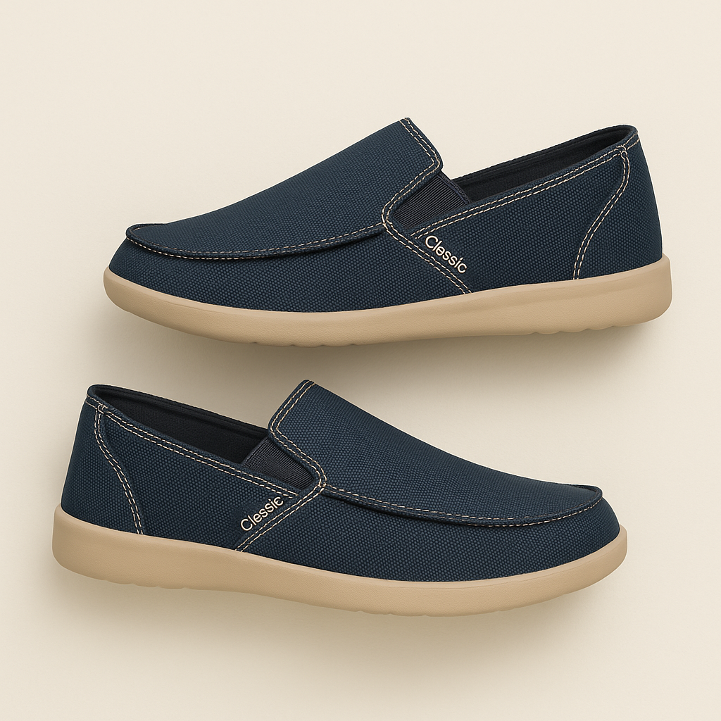 Men’s Slip On Canvas Loafers with Elastic Side Panels and Flat Sole