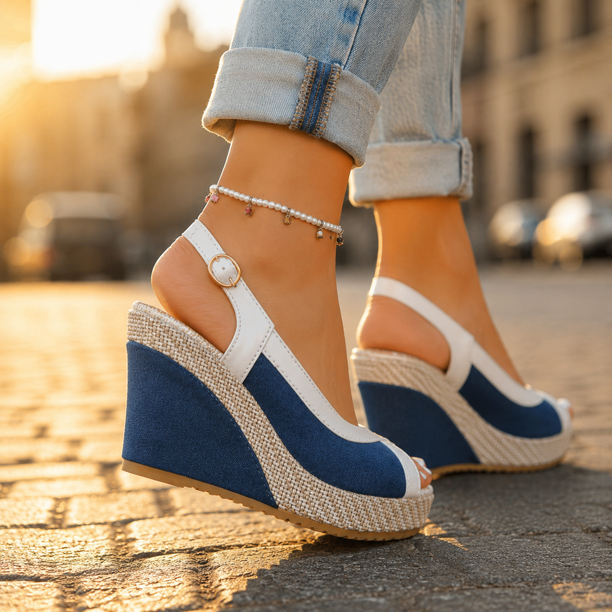 Women's Wedges Open Toe Slingback Espadrille Platform Ankle Strap