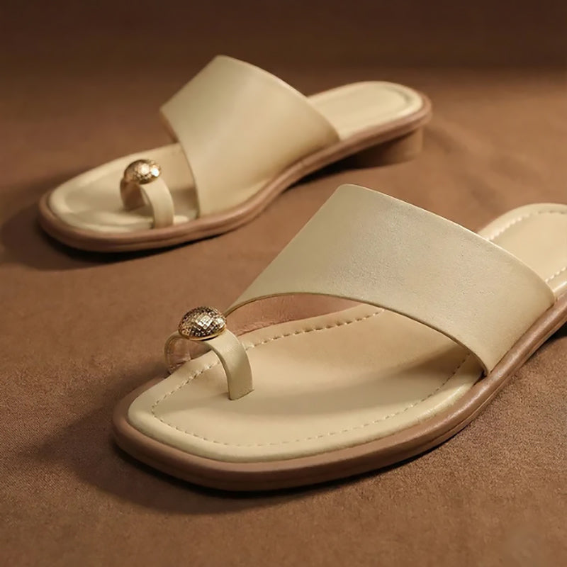 Women's Thong Sandals - Square Toe - Single Band - Metal Toe Post Detail