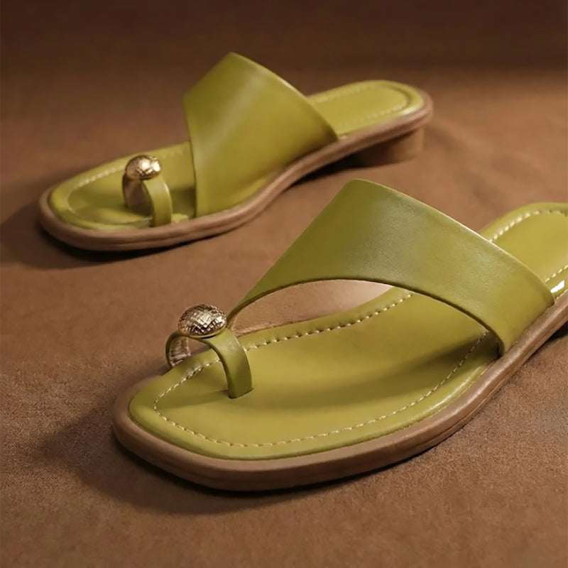 Women's Thong Sandals - Square Toe - Single Band - Metal Toe Post Detail