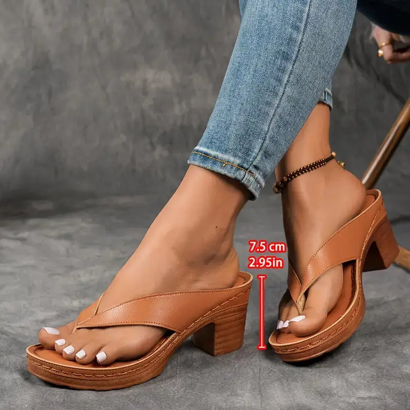 Women’s Open Toe Heel Sandals with V Strap and Block Heel