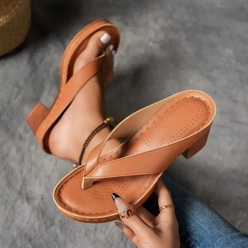 Women’s Open Toe Heel Sandals with V Strap and Block Heel