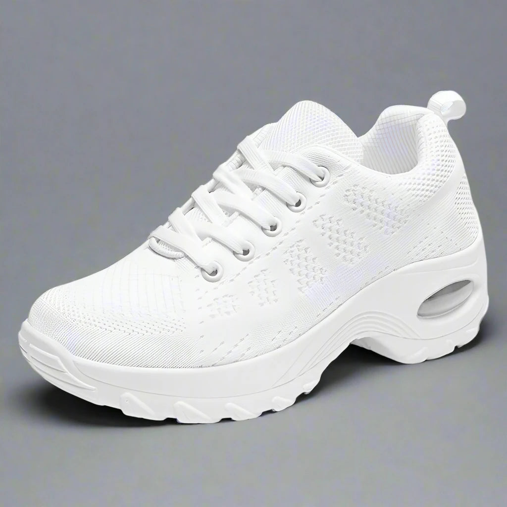 Women's Knit Mesh Sneakers - Lace-up - Air Cushion Platform Sole