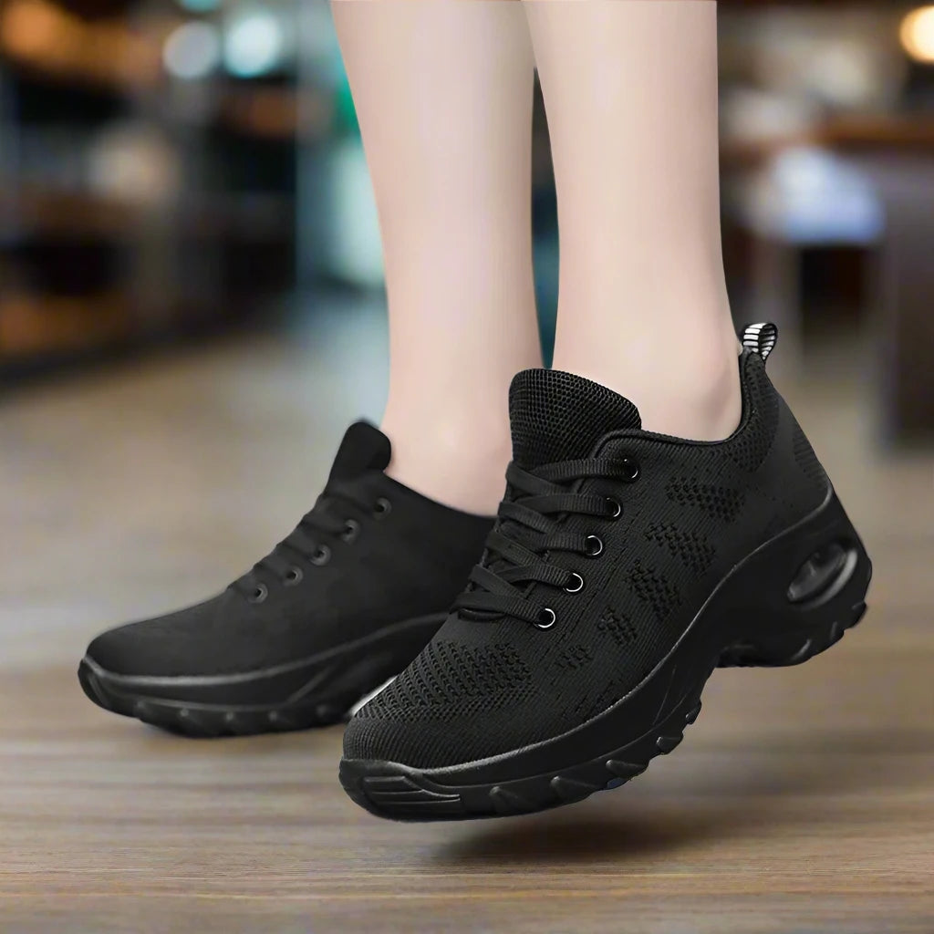 Women's Knit Mesh Sneakers - Lace-up - Air Cushion Platform Sole