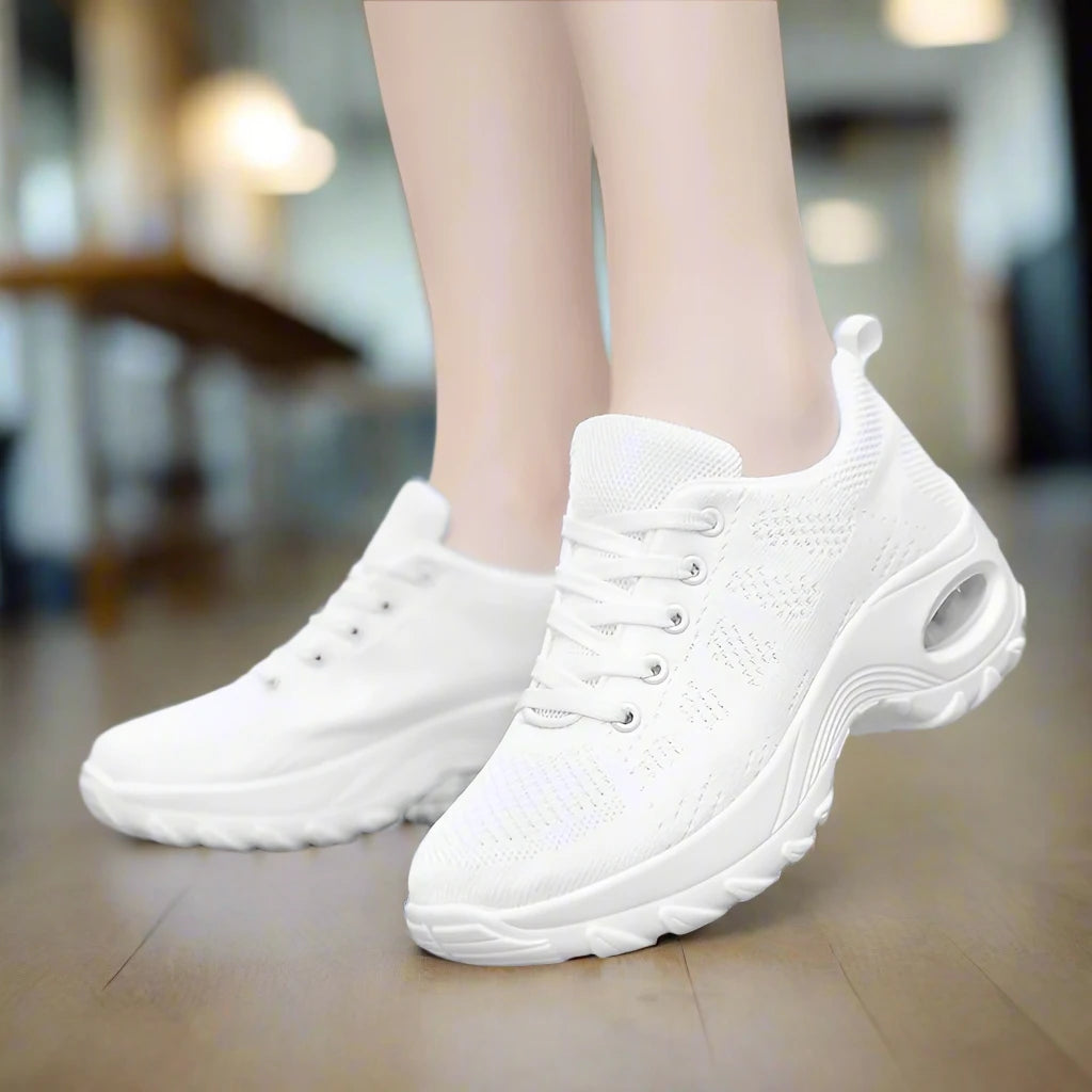 Women's Knit Mesh Sneakers - Lace-up - Air Cushion Platform Sole