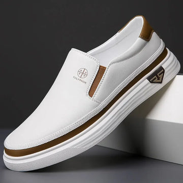 Men's Slip-On Casual Sneakers – Round Toe Low-Top with Elastic Panel and Flat Sole