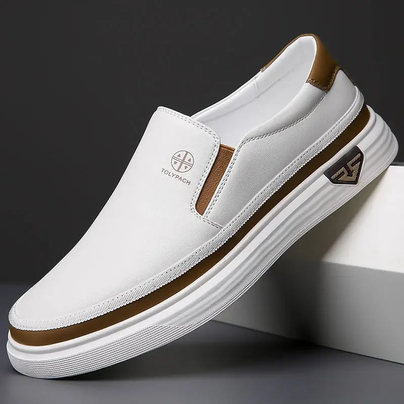 Men's Slip-On Casual Sneakers – Round Toe Low-Top with Elastic Panel and Flat Sole