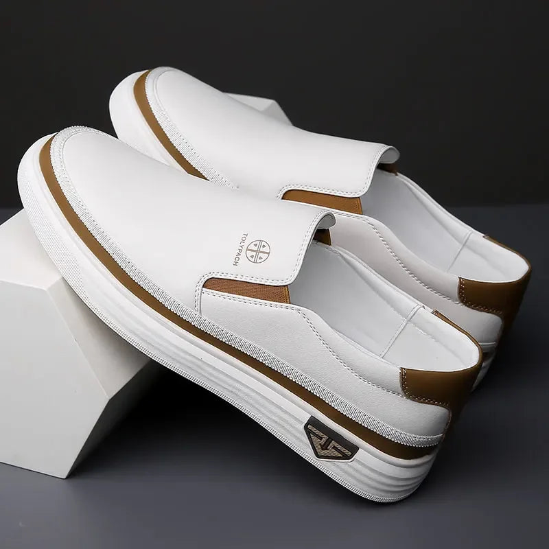 Men's Slip-On Casual Sneakers – Round Toe Low-Top with Elastic Panel and Flat Sole