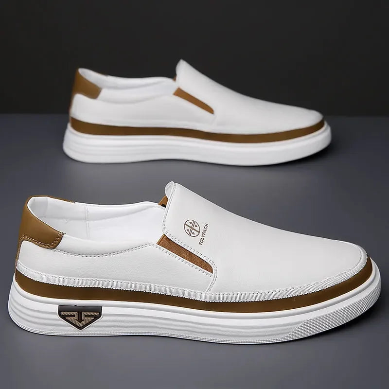 Men's Slip-On Casual Sneakers – Round Toe Low-Top with Elastic Panel and Flat Sole