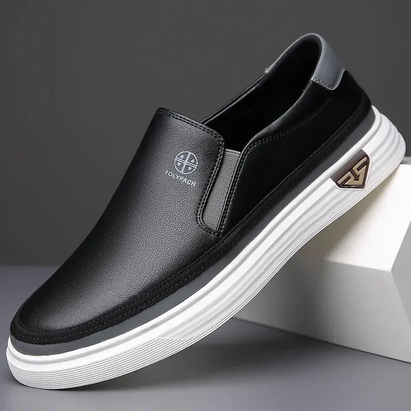 Men's Slip-On Casual Sneakers – Round Toe Low-Top with Elastic Panel and Flat Sole