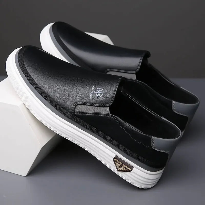 Men's Slip-On Casual Sneakers – Round Toe Low-Top with Elastic Panel and Flat Sole