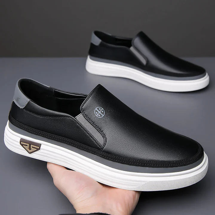 Men's Slip-On Casual Sneakers – Round Toe Low-Top with Elastic Panel and Flat Sole