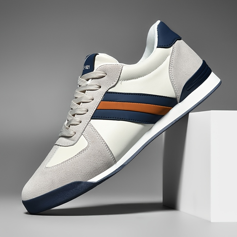 Men's Sneakers Low-Top Lace-Up Stripe Panel Mixed Material