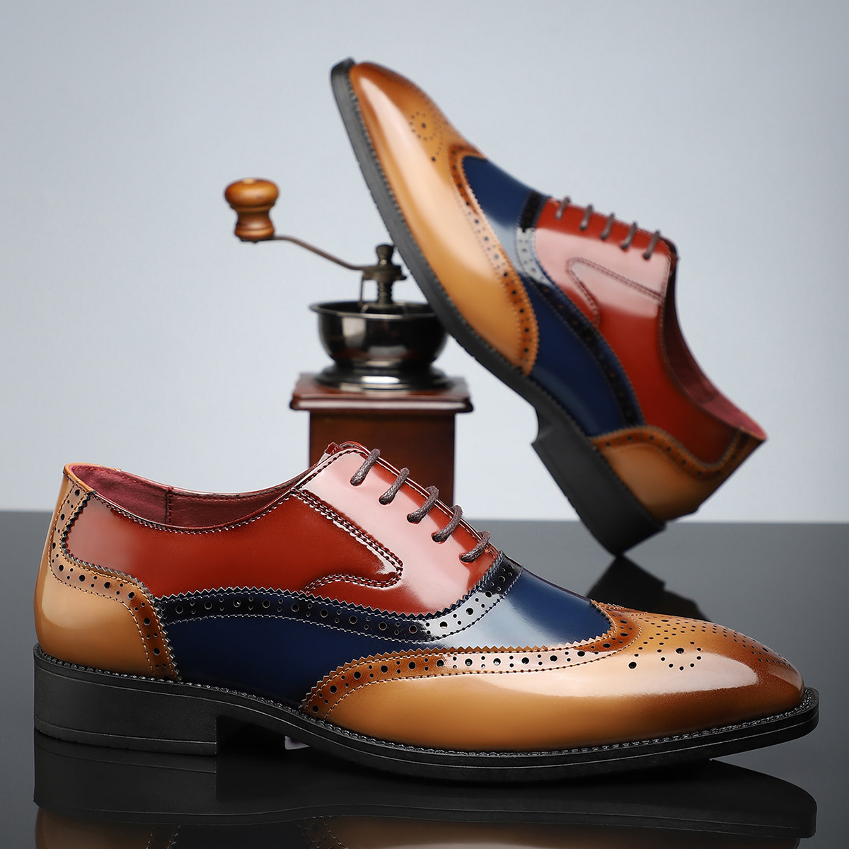 Men’s Lace-Up Wingtip Brogue Dress Shoes with Perforated Detailing