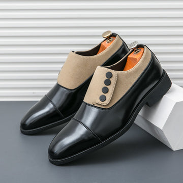 Men’s Dual-Tone Slip-On Dress Shoes with Button Detail