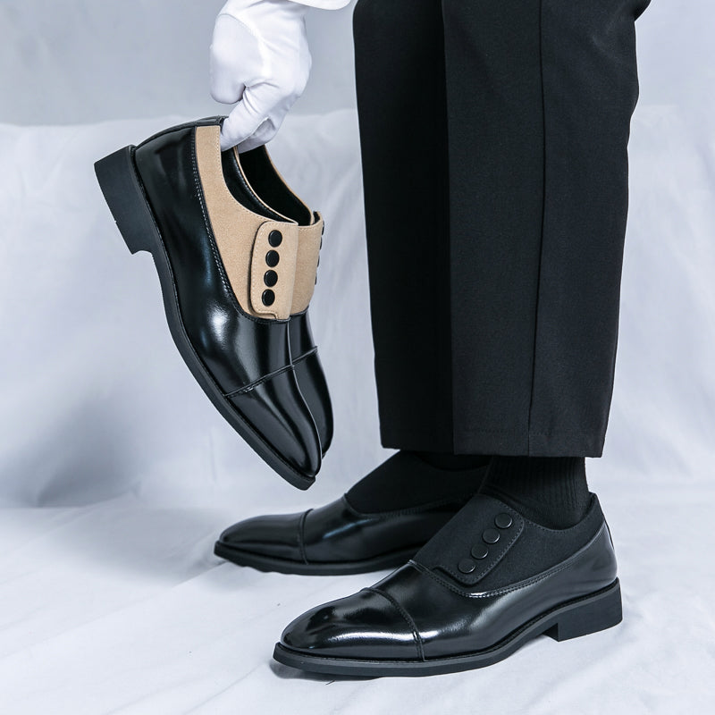 Men’s Dual-Tone Slip-On Dress Shoes with Button Detail