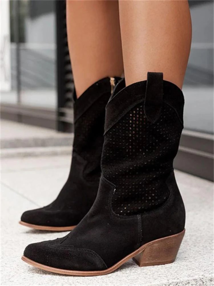 Women’s Perforated Western Boots with Block Heel