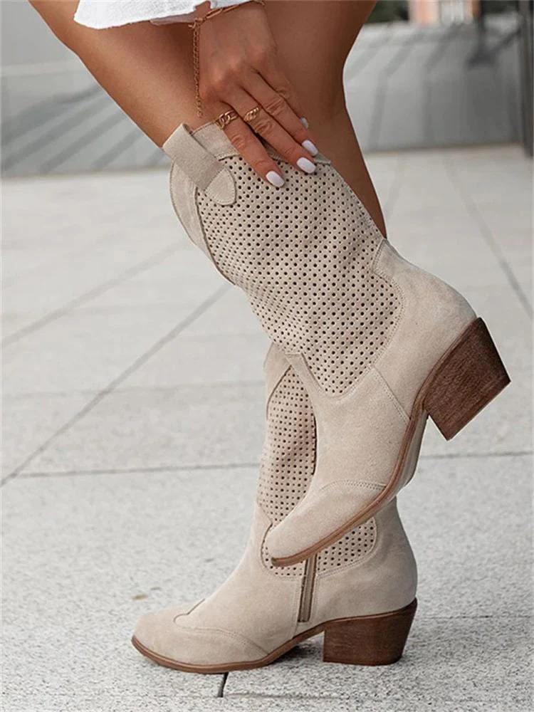 Women’s Perforated Western Boots with Block Heel