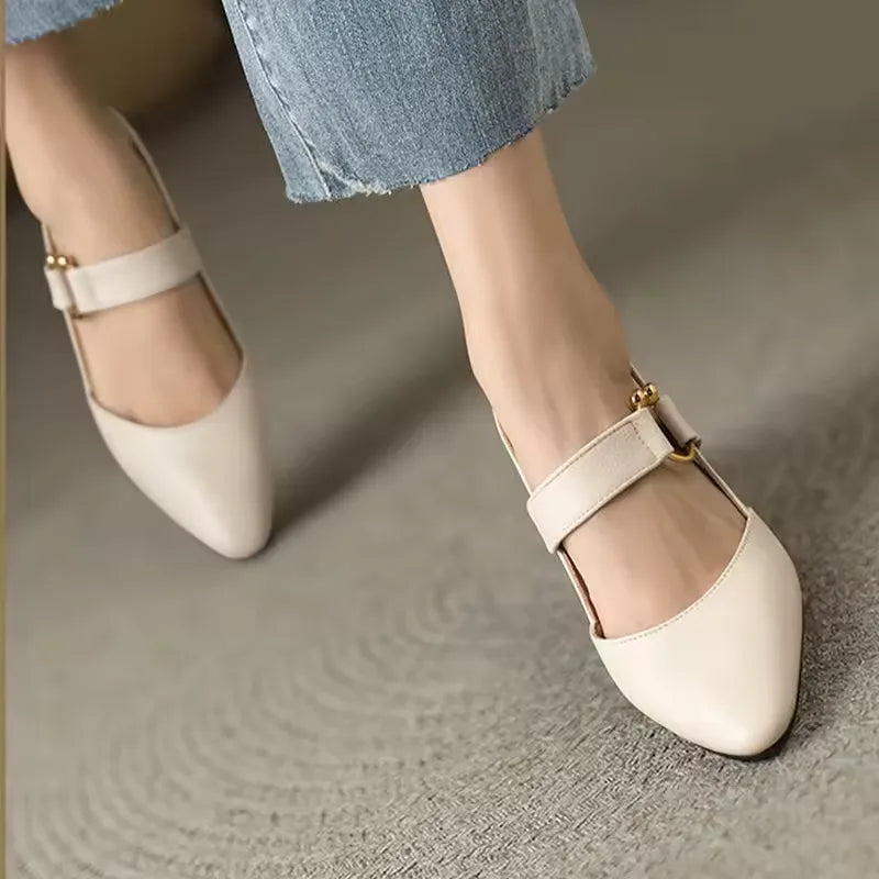 Women’s Pointed Toe Slingback Heels with Block Heel and Strap Detail