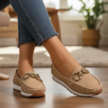 Women’s Flat Buckle Loafers with Chain Detail