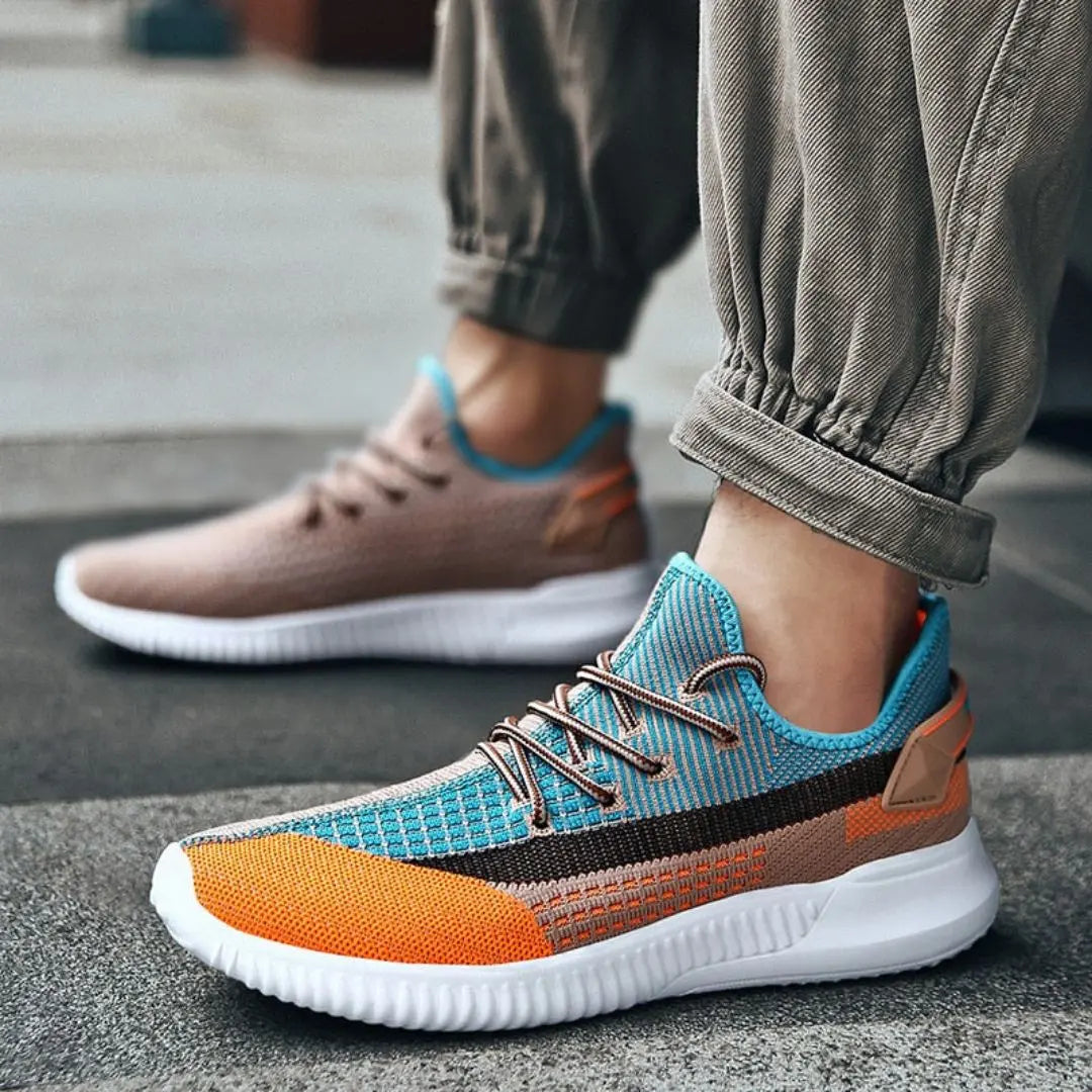 Men's Knit Mesh Low-Top Rounded Toe Sneakers - Lace-Up Athletic Shoes