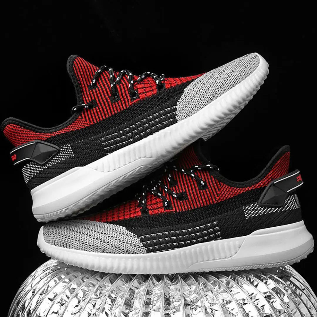 Men's Knit Mesh Low-Top Rounded Toe Sneakers - Lace-Up Athletic Shoes