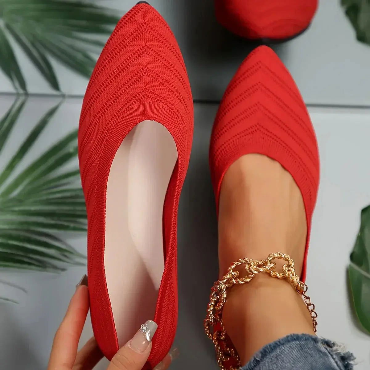 Women’s Pointed Toe Slip-On Knit Flats – Textured Minimal Design