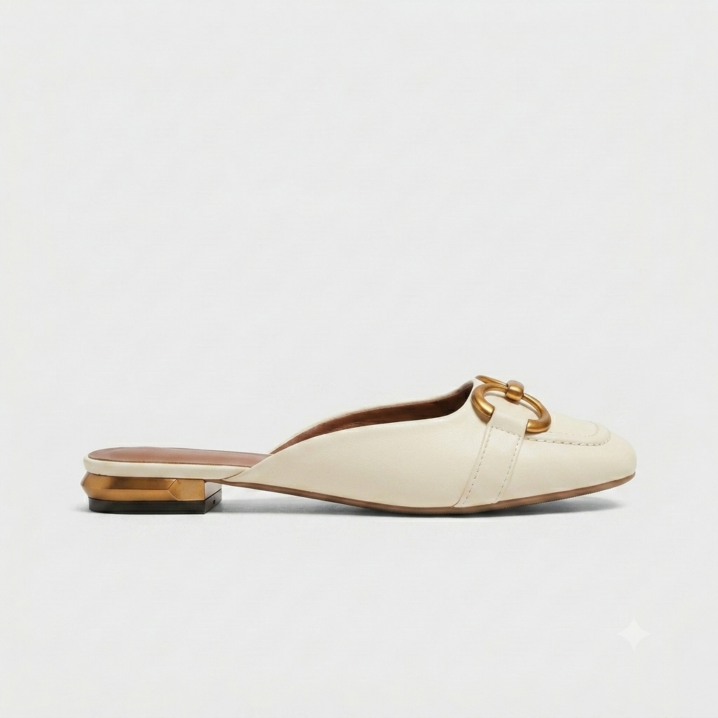 Women's Square Toe Mule Loafers with Horsebit Buckle and Low Heel