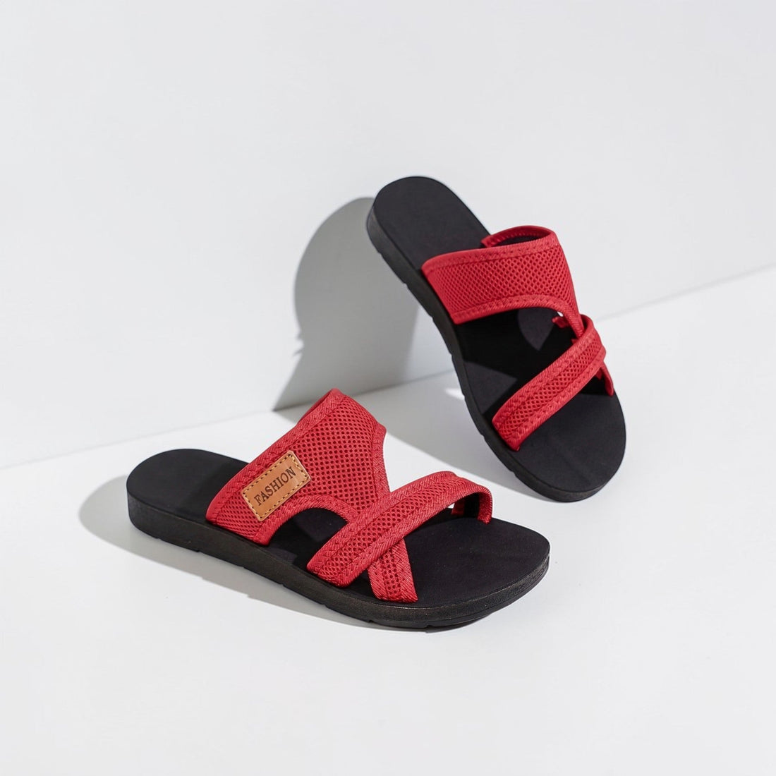 Women's Sandals - Open-Toe - Flat Sole - Crisscross Straps - Mesh