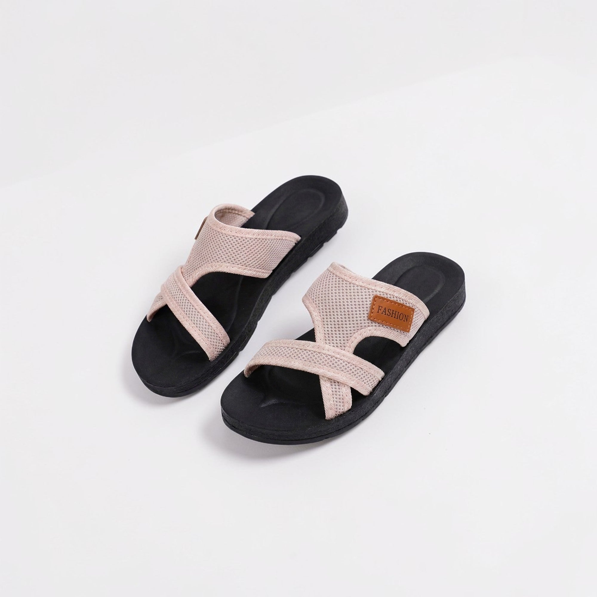 Women's Sandals - Open-Toe - Flat Sole - Crisscross Straps - Mesh