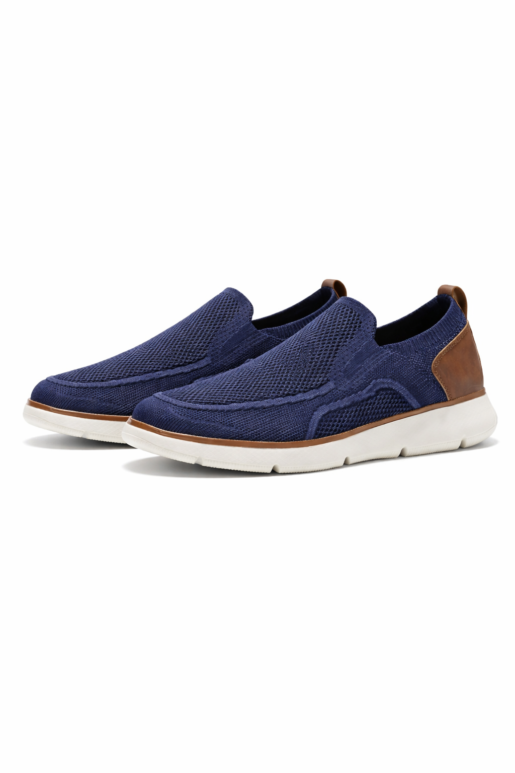 Men's Sneakers - Slip-On - Knit Mesh Upper - Leather Heel Panel
