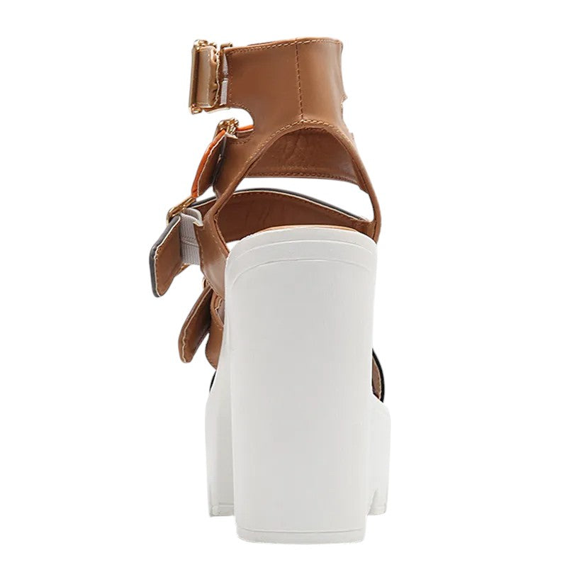 Women’s Chunky Platform Sandals with Multi Strap Buckle Design