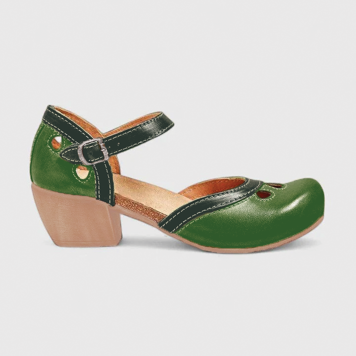 Women's Mary Jane Heels - Round Toe - Ankle Strap Buckle - Cutout Detail