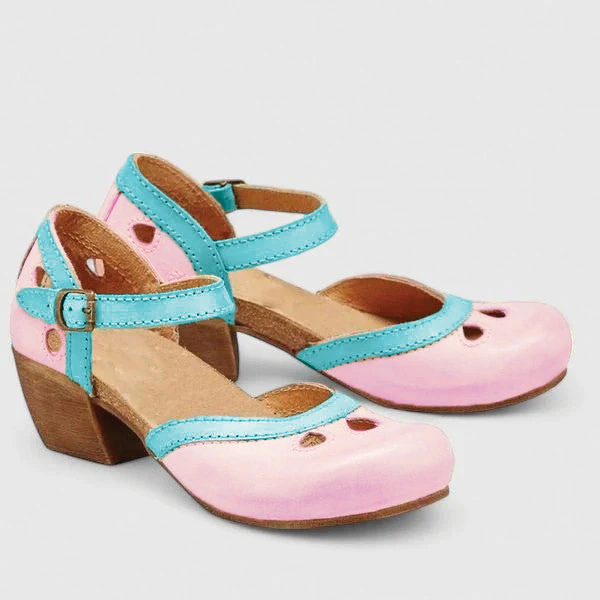 Women's Mary Jane Heels - Round Toe - Ankle Strap Buckle - Cutout Detail