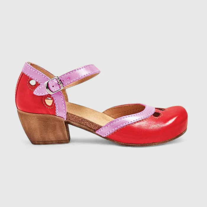 Women's Mary Jane Heels - Round Toe - Ankle Strap Buckle - Cutout Detail