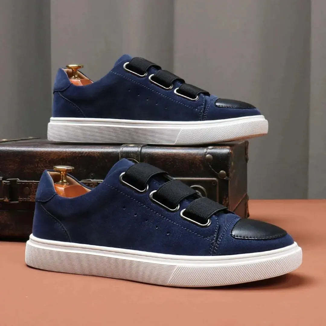 Men's Low-Top Velcro Strap Platform Sneakers - Contrasting Rounded Toe