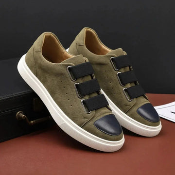 Men's Low-Top Velcro Strap Platform Sneakers - Contrasting Rounded Toe