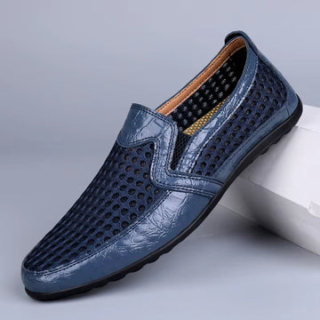 Men’s Round Toe Mesh Faux Leather Loafers with Breathable Perforated Upper