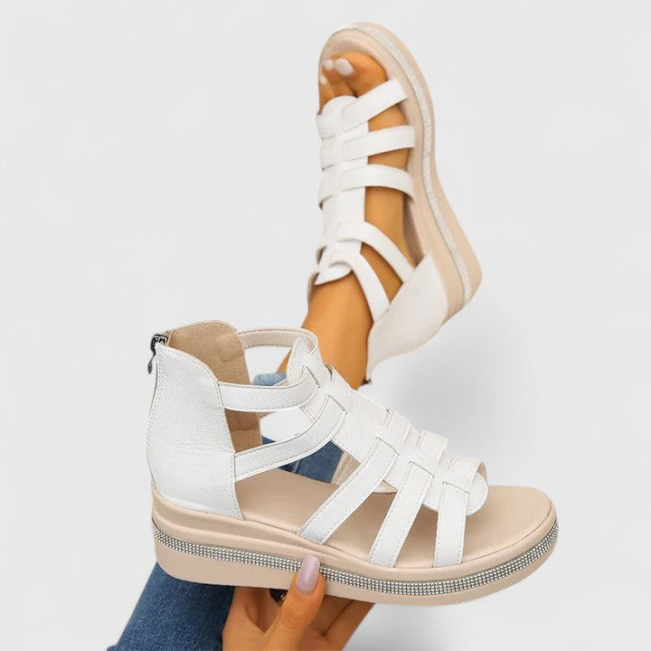 Women's Rhinestone Platform Wedge Gladiator Sandals - Zip Closure