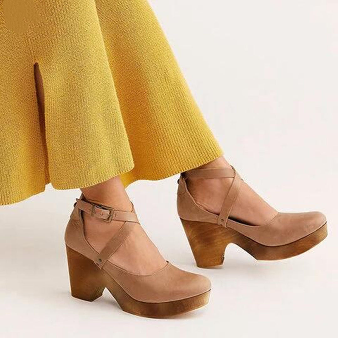 Women's Mary Jane Cross-Ankle Strap Platform Block Heels - Round Toe