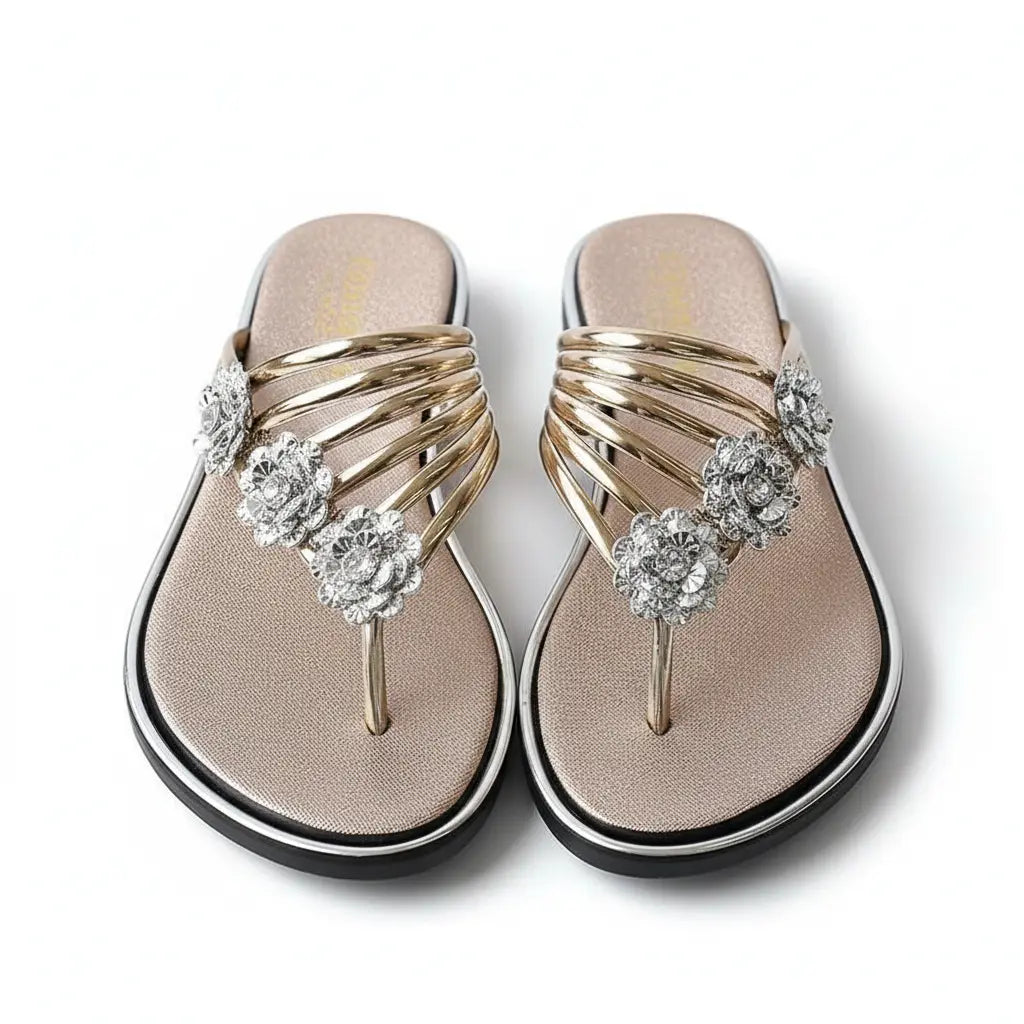 Women's Crystal Embellished Strappy Thong Comfortable Sandals