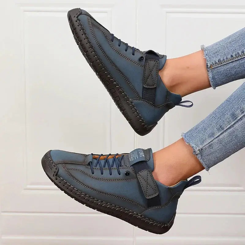 Women’s Lace-Up Ankle Shoes with Rounded Toe and Flat Sole - Sneakers