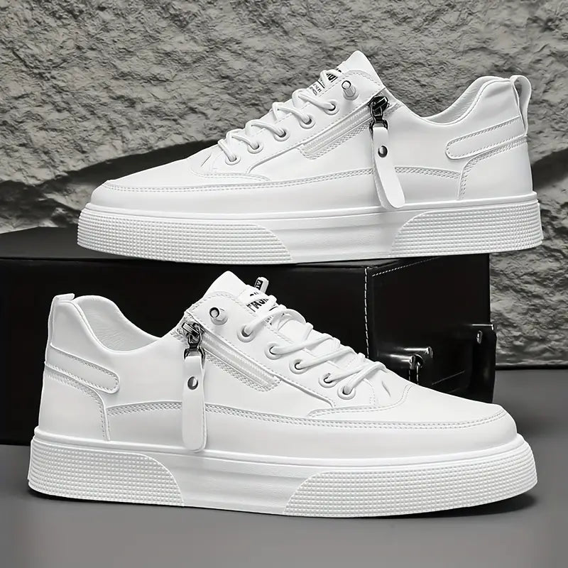 Men's Low Top Lace-Up Sneakers - Side Zip - Smooth Upper - Platform Sole